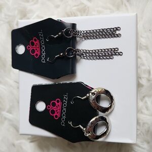 Paparazzi Silver and Black Chain Earrings